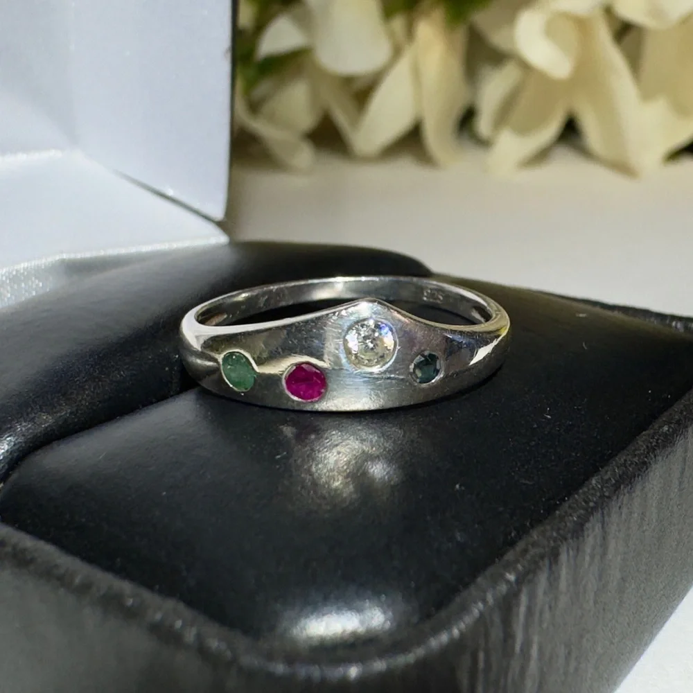 Vintage Handmade Custom Made Ring with Genuine Ruby, Sapphire, & Emerald! 925 - Picture 14 of 15
